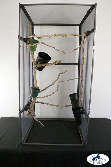 Chameleon cage setup: mounting plant pots