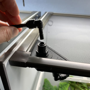 nut-on-and-insert-tubing Inserting connector to misting wedge